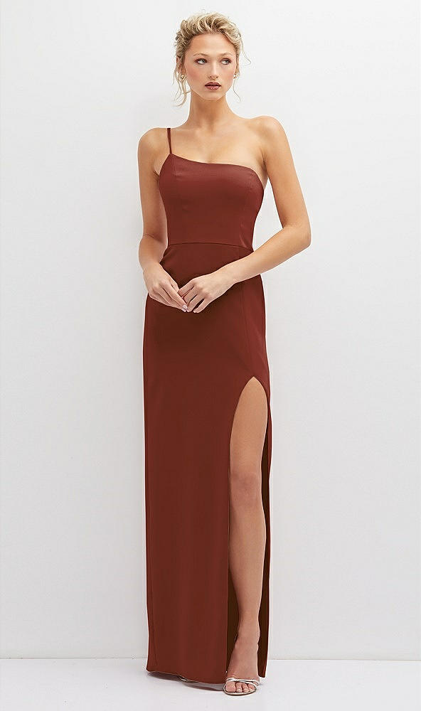 Front View - Auburn Moon Sleek One-Shoulder Crepe Column Dress with Cut-Away Slit