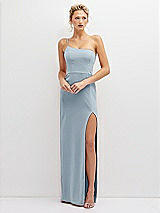 Front View Thumbnail - Mist Sleek One-Shoulder Crepe Column Dress with Cut-Away Slit