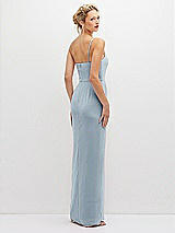 Rear View Thumbnail - Mist Sleek One-Shoulder Crepe Column Dress with Cut-Away Slit