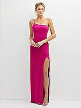 Front View Thumbnail - Think Pink Sleek One-Shoulder Crepe Column Dress with Cut-Away Slit