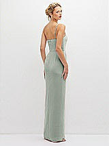 Rear View Thumbnail - Willow Green Sleek One-Shoulder Crepe Column Dress with Cut-Away Slit