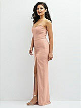 Side View Thumbnail - Pale Peach Sleek Strapless Crepe Column Dress with Cut-Away Slit