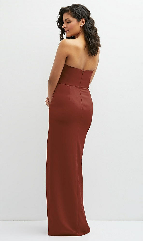 Back View - Auburn Moon Sleek Strapless Crepe Column Dress with Cut-Away Slit