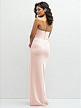 Rear View Thumbnail - Blush Sleek Strapless Crepe Column Dress with Cut-Away Slit