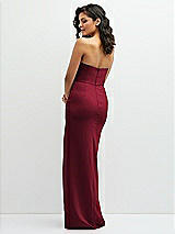 Rear View Thumbnail - Burgundy Sleek Strapless Crepe Column Dress with Cut-Away Slit