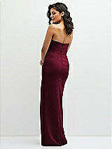 Rear View Thumbnail - Cabernet Sleek Strapless Crepe Column Dress with Cut-Away Slit