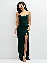 Front View Thumbnail - Evergreen Sleek Strapless Crepe Column Dress with Cut-Away Slit