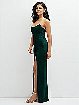 Side View Thumbnail - Evergreen Sleek Strapless Crepe Column Dress with Cut-Away Slit