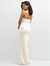 Rear View Thumbnail - Ivory Sleek Strapless Crepe Column Dress with Cut-Away Slit