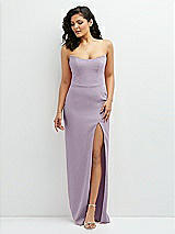 Front View Thumbnail - Lilac Haze Sleek Strapless Crepe Column Dress with Cut-Away Slit