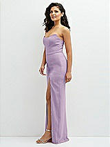 Side View Thumbnail - Pale Purple Sleek Strapless Crepe Column Dress with Cut-Away Slit