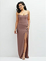 Front View Thumbnail - Sienna Sleek Strapless Crepe Column Dress with Cut-Away Slit