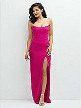 Front View Thumbnail - Think Pink Sleek Strapless Crepe Column Dress with Cut-Away Slit