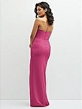 Rear View Thumbnail - Tea Rose Sleek Strapless Crepe Column Dress with Cut-Away Slit