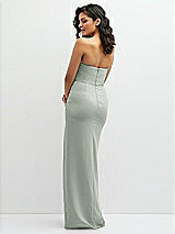 Rear View Thumbnail - Willow Green Sleek Strapless Crepe Column Dress with Cut-Away Slit