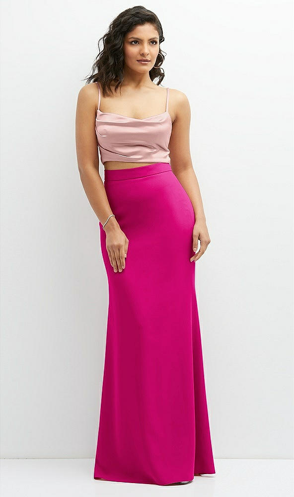 Front View - Think Pink Crepe Mix-and-Match High Waist Fit and Flare Skirt