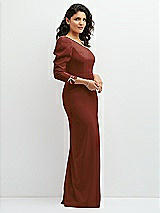 Side View Thumbnail - Auburn Moon 3/4 Puff Sleeve One-shoulder Maxi Dress with Rhinestone Bow Detail