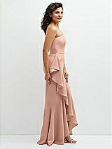 Side View Thumbnail - Pale Peach Strapless Crepe Maxi Dress with Ruffle Edge Bias Wrap Skirt