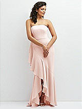 Front View Thumbnail - Blush Strapless Crepe Maxi Dress with Ruffle Edge Bias Wrap Skirt