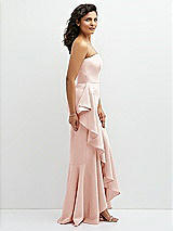 Side View Thumbnail - Blush Strapless Crepe Maxi Dress with Ruffle Edge Bias Wrap Skirt