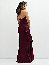 Rear View Thumbnail - Cabernet Strapless Crepe Maxi Dress with Ruffle Edge Bias Wrap Skirt