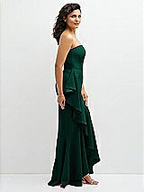 Side View Thumbnail - Hunter Green Strapless Crepe Maxi Dress with Ruffle Edge Bias Wrap Skirt