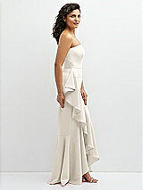 Side View Thumbnail - Ivory Strapless Crepe Maxi Dress with Ruffle Edge Bias Wrap Skirt