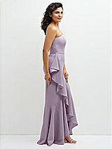 Side View Thumbnail - Lilac Haze Strapless Crepe Maxi Dress with Ruffle Edge Bias Wrap Skirt