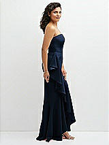 Side View Thumbnail - Midnight Navy Strapless Crepe Maxi Dress with Ruffle Edge Bias Wrap Skirt