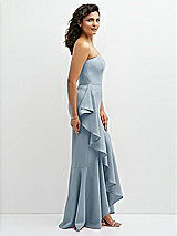 Side View Thumbnail - Mist Strapless Crepe Maxi Dress with Ruffle Edge Bias Wrap Skirt