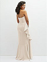 Rear View Thumbnail - Oat Strapless Crepe Maxi Dress with Ruffle Edge Bias Wrap Skirt