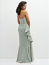 Rear View Thumbnail - Willow Green Strapless Crepe Maxi Dress with Ruffle Edge Bias Wrap Skirt