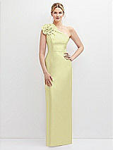 Front View Thumbnail - Butter Yellow Oversized Flower One-Shoulder Satin Column Dress