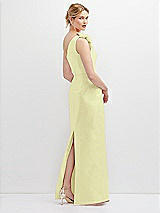 Rear View Thumbnail - Butter Yellow Oversized Flower One-Shoulder Satin Column Dress