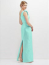 Rear View Thumbnail - Coastal Oversized Flower One-Shoulder Satin Column Dress