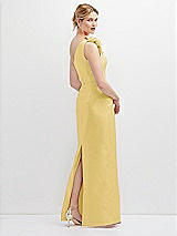 Rear View Thumbnail - Maize Oversized Flower One-Shoulder Satin Column Dress