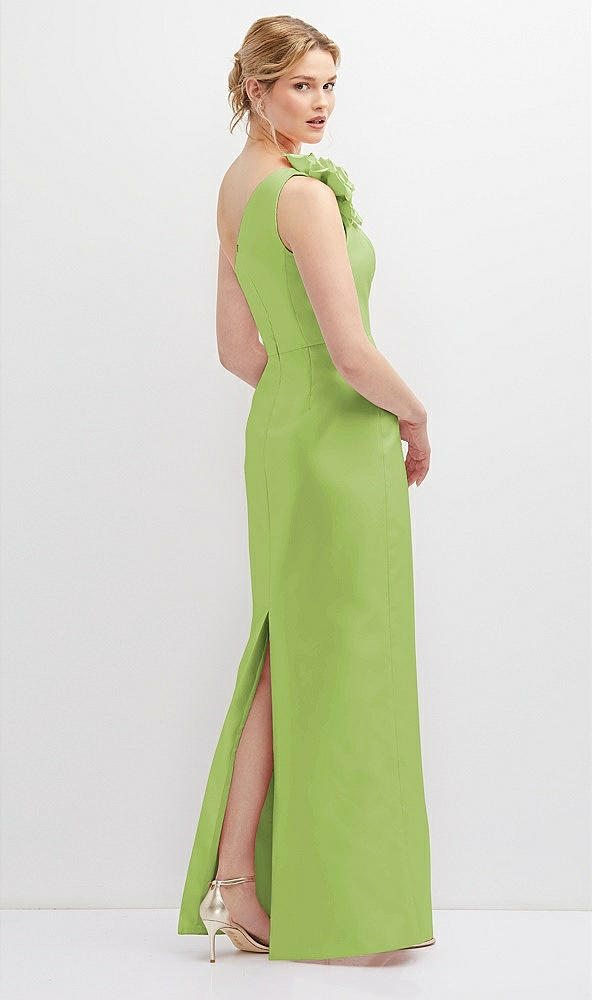 Back View - Mojito Oversized Flower One-Shoulder Satin Column Dress