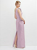 Rear View Thumbnail - Suede Rose Oversized Flower One-Shoulder Satin Column Dress