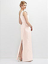 Rear View Thumbnail - Blush Oversized Flower One-Shoulder Satin Column Dress