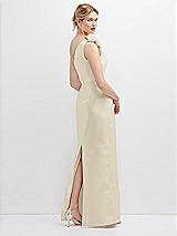 Rear View Thumbnail - Champagne Oversized Flower One-Shoulder Satin Column Dress