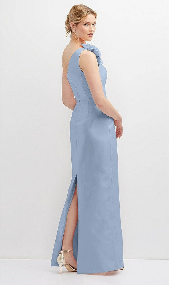 Back View - Cloudy Oversized Flower One-Shoulder Satin Column Dress