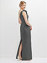 Rear View Thumbnail - Gunmetal Oversized Flower One-Shoulder Satin Column Dress