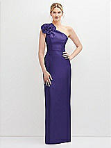 Front View Thumbnail - Grape Oversized Flower One-Shoulder Satin Column Dress