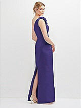 Rear View Thumbnail - Grape Oversized Flower One-Shoulder Satin Column Dress