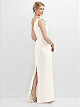 Rear View Thumbnail - Ivory Oversized Flower One-Shoulder Satin Column Dress