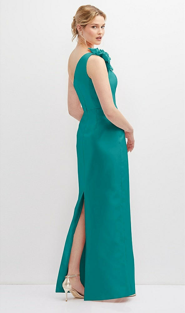 Back View - Jade Oversized Flower One-Shoulder Satin Column Dress