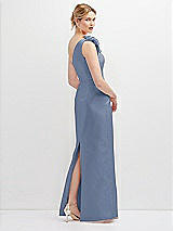 Rear View Thumbnail - Larkspur Blue Oversized Flower One-Shoulder Satin Column Dress