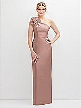 Front View Thumbnail - Neu Nude Oversized Flower One-Shoulder Satin Column Dress