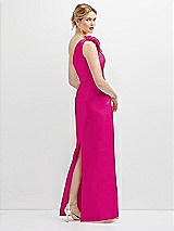 Rear View Thumbnail - Think Pink Oversized Flower One-Shoulder Satin Column Dress