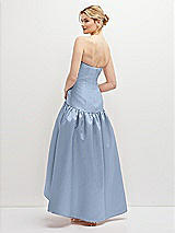 Rear View Thumbnail - Cloudy Strapless Fitted Satin High Low Dress with Shirred Ballgown Skirt